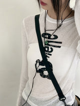 Fain lettering see-through linen long-sleeved T-shirt