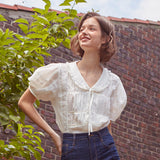 フリルカラーシャーリングブラウス / Frill Collar Shirring Blouse