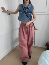 Lamento Denim Collar Pocket Cropped Vest