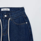 セミワイドフィットストリングポイントダークデニムパンツ/JEON SO MIN SEMI-WIDE FIT STRING POINT DARK DENIM PANTS [17708]