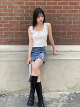 ランディビンテージレースパンチングインシジョンボタンスリーブレス/Randi vintage lace punching incision button cuff