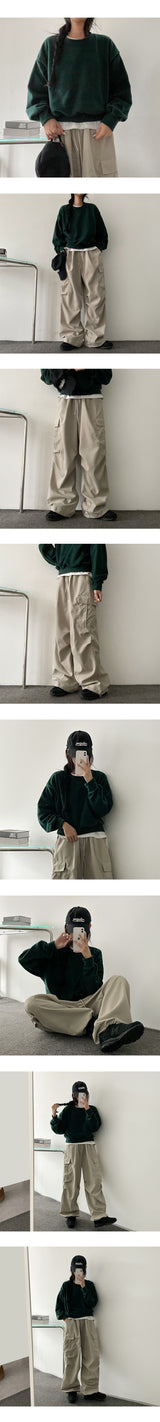 Bicol String Pleated Cargo Wide Pants