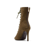 Suede Lace-Up Open Toe Heel(Khaki)