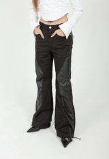 レザーポイントストリングパンツ / LEATHER POINT STRING PANTS #BLACK