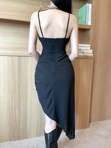 ストリングスリットアンバランスロングワンピース/[High quality] 872. String slit unbal long ops (2color)