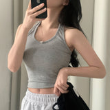 [Sleeveless Purchase Window] Cream Rose, Ribbon Lip Neck Cropped T-shirt + Halter Sleeveless Set-up - 4 colors