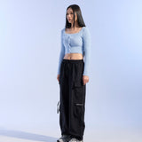SQUARE NECK CROP CARDIGAN (SKY BLUE)