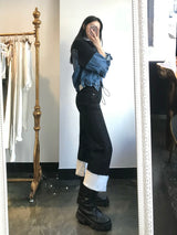 セミワイドフィットデニムパンツ/SEMI WIDE FIT BLACK+WHITE DENIM PANTS [17723]