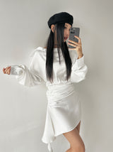 Silky shirring uncut shirt dress