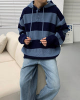 Striped Oversized Warmer Hooded Knitwear (3 colors)