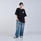 ミニベイビーフェイスキャットイヤープラグ半袖Tシャツ ブラック