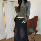 ワープツートン配色ストラップクロップ長袖Tシャツ