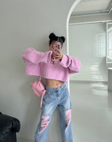 Pink Damage Wide Jeans