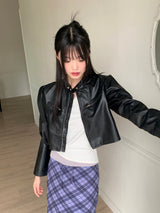 Batle biker pocket cropped leather jacket
