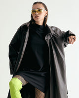 W.BELTED LEATHER SHIRRING COAT - DARK BROWN (6636057952374)