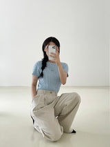 Twisted knitwear short-sleeved
