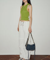 レースアップホルターフードニットノースリーブ / LACE-UP HALTER HOODED KNIT SLEEVELESS (GREEN)