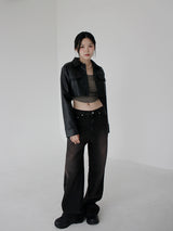 ローズレザークロップジャケット / Rose Leather Crop Jacket (2color)