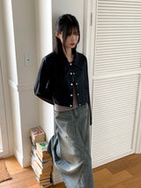 [MADE] Lawson wide collar slim crop crack leather leather jacket