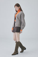 ビーガンレザースティッチミニスカート / Vegan Leather Stitch Mini Skirt [Brown]