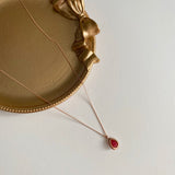 ナチュラルルビーストーンウォータードロップデイリーネックレス / rr Silver 925 Rose Gold Natural Ruby Stone Water Drop Daily Necklace