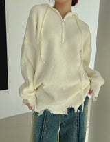ダメージハーフジップアップフード/Damage Half Zip-Up Hood (3color)