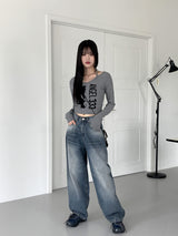 ホックビーズホルタートングプリント長袖Tシャツ / hook beaded halter thong print long sleeve t-shirt