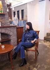 SEMI-WIDE FIT STRING POINT DARK DENIM PANTS [17708]