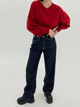 ローボタンブラッシュデニムパンツ/no.256 raw button brushed denim pants