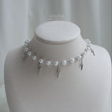 サンダーラプソディーパールチョーカーネックレス / Thunder Rhapsody Pearl Choker Necklace - Silver Color