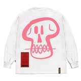 スカルオーバーサイズロングスリーブTシャツ/22 SKULL OVERSIZED LONG SLEEVES T-SHIRTS WHITE MELANGE / BLACK