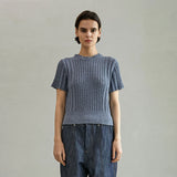 ブークレリブ ハーフスリーブニット/BOUCLE RIBBED HALF SLEEVE KNIT (BLUE)