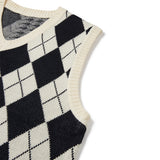 チェックニットベスト / ARGYLE & HOUND CHECK KNIT VEST BLACK