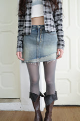 ダイアゴナルデニムアンバランスミニスカート / Diagonal denim unbalanced mini sk