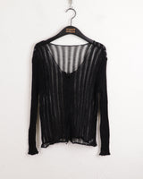 Raon see-through damage corset long sleeve crop knit