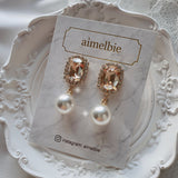Elegant Oval Crystal and Pearl Piercing - Golden Shadow (ITZY Chaeryeong Piercing)