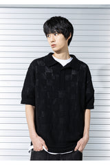 チェックボードメッシュニットハーフシャツ/CHECKERBOARD MESHED KNIT HALF SHIRTS