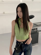 パンチング Uネック ニット カラー クロップド キャミソール/E-el Punching U-neck Knitwear Collar Cropped Sleeveless