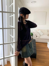 Tito diagonal pleated two-tone long sleeve knit