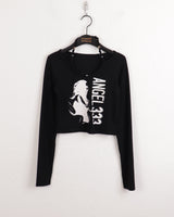 ホックビーズホルタートングプリント長袖Tシャツ / hook beaded halter thong print long sleeve t-shirt