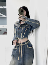 ジェンダメージクロップデニムジャケット/[High quality] 791. Jen damage crop denim jk