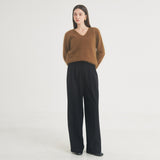 ツータックボタンワイドウールパンツ / Two-Tuck Button Wide Wool Pants (Black)