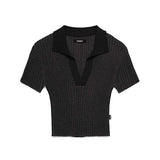 ストライプ カラー クロップ ニット /  CHARMS STRIPE COLLAR CROP KNIT BK