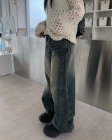Side stitch denim pants
