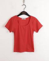 Dear Basic Ribbed Square Neck Short Sleeve T-shirt