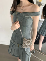 フェディンメタルパールビーズパールトートクロスバッグ/Pedin Metal Pearl Bead Pearl Tote Crossbody Bag