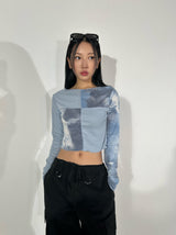 Printed patch long sleeve knit