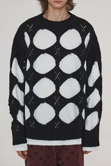 HOLE ARGYLE ROUND KNIT / BLACK (6600196751478)