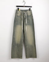 Aker string washing wide denim pants