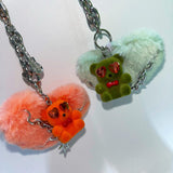 Fluffy tied bear keychain